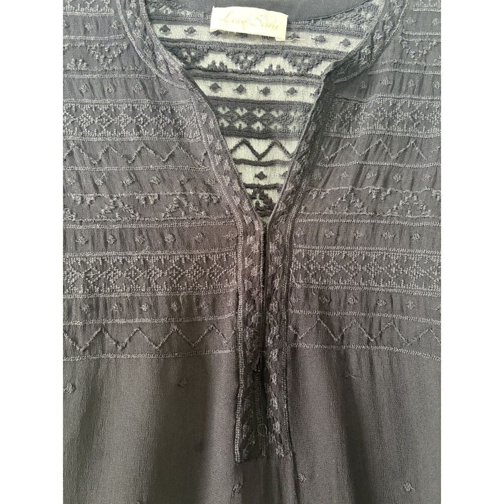 Love Sam Black Sheer Embroidered Blouse Deep V-Neck Boho Romantic Whimsigoth S - Picture 3 of 9